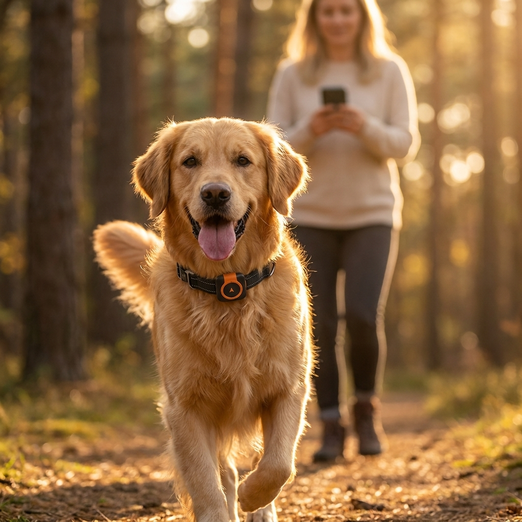 Golden retriever courant avec le traceur GPS Pawluxe au collier
